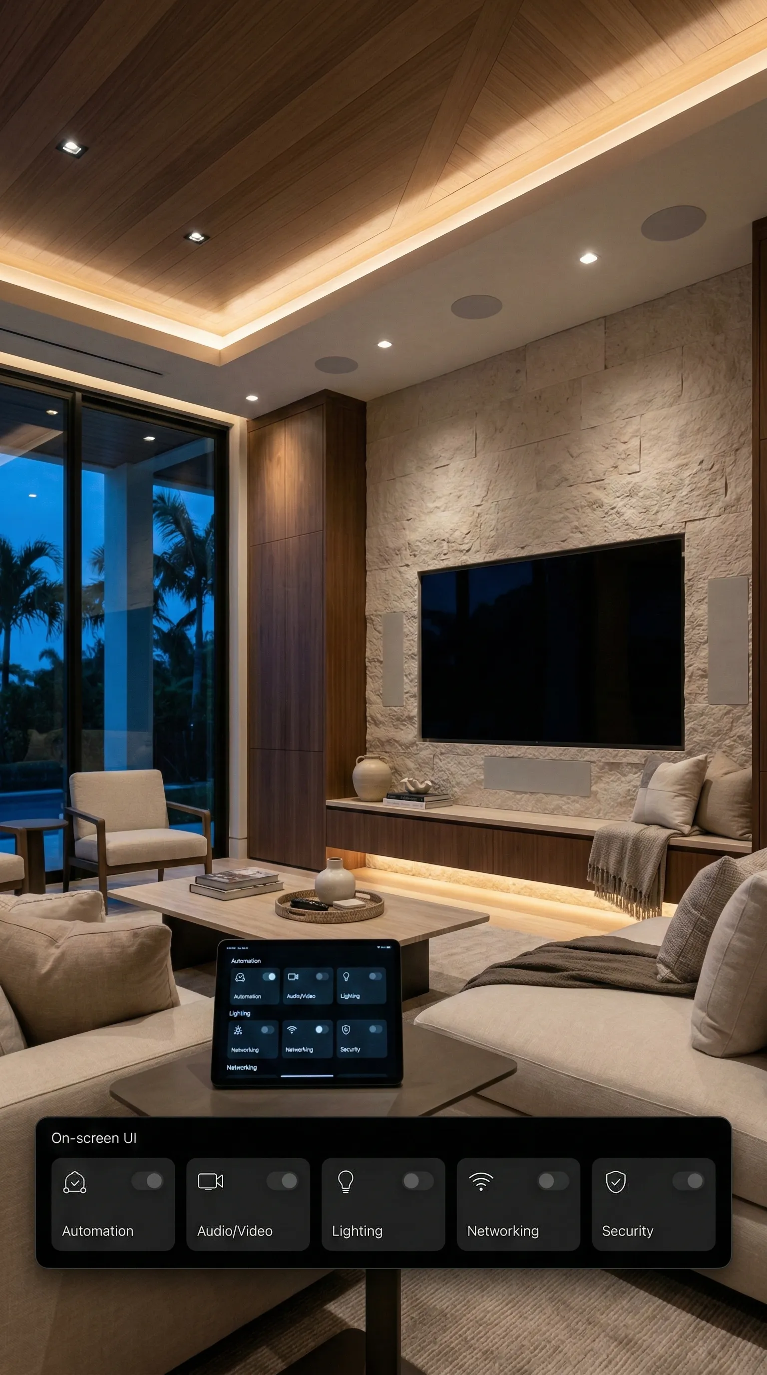 Automation, audio/video, lighting control, networking, security in-house